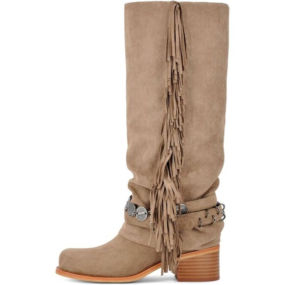 ⚡Women's Sandy Brown Knee High Riding Boots Fringes Buckle Straps Chunky Heel - Picture 2 of 6